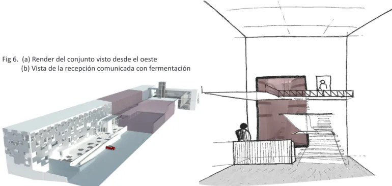 Fig 6.  (a) Render del conjunto visto desde el oeste