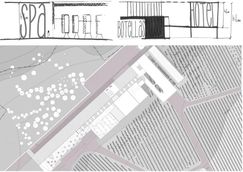 Fig 7.  Esquemas del mantenimiento de cotas, el spa y el hotel no superan a la bodega Fig 8