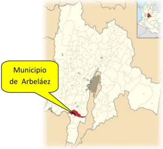 Figura 1. Mapa Ubicación  del Municipio de Arbeláez   (Fuente: Plan de Desarrollo Municipio Arbeláez 2011-2015)  