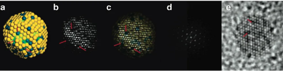 Fig. 1.1 (a) Model of AuPd particle of 923 atoms used to simulate the features of the particle