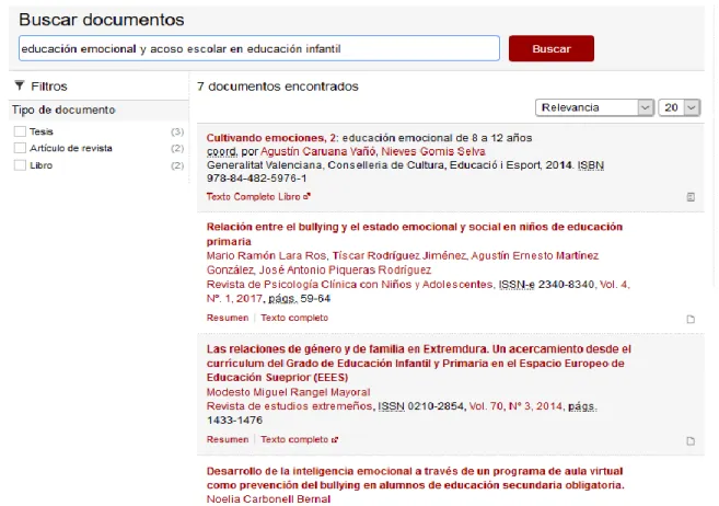 Ilustración 1. Captura de pantalla de búsqueda inicial de literatura en Dialnet 