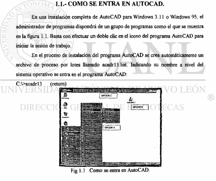 Fig 1.1 Como se entra en AutoCAD. 
