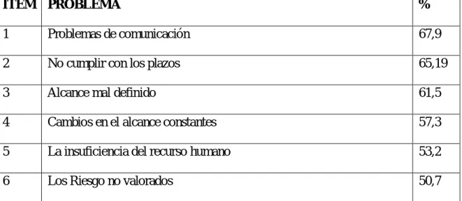 Tabla N0. 1 Problemas Identificados en los Proyectos 