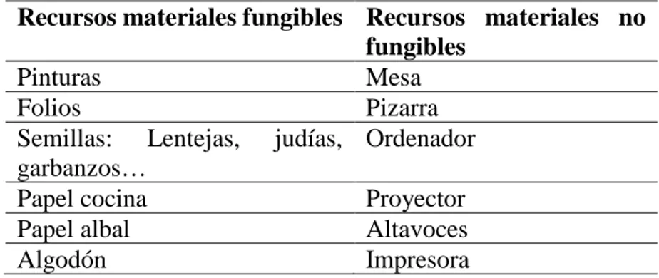 Tabla 5: Recursos fungibles y no fungibles.  