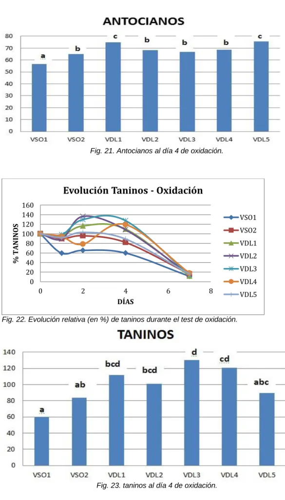 Fig. 21. Antocianos al día 4 de oxidación. 
