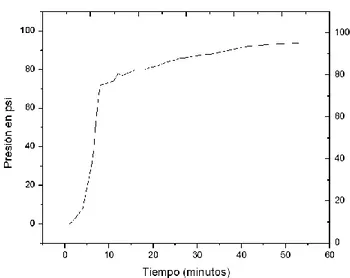 Figura 5.4 Curva de Presión contra Tiempo a una temperatura constante de 