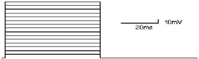 Figura 8.   Protocolo de pulsos cuadrados utilizado para la obtención de una curva corriente‐voltaje con una  duración  de  50  ms  partiendo  de  un  potencial  de  ‐80  mV,  con  incrementos  de  10  mV  hasta  +70  mV,  aplicado a las VSMC