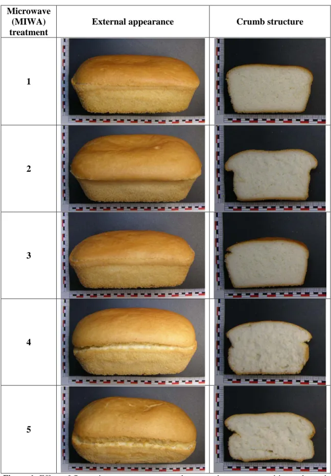 Figure 1.  Effect of flour microwave treatment on the external appearance and internal crumb 