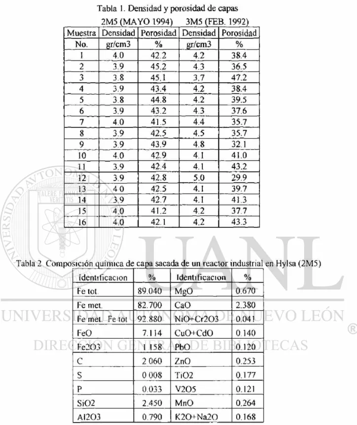 Tabla 1. Densidad y porosidad de capas  2M5  ( M A Y O 1994)  3 M 5 (FE B . 1 9 9 2 )  Muestra  Densidad  Porosidad  Densidad  Porosidad 
