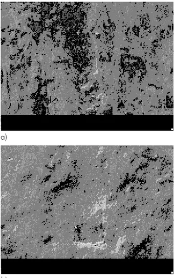 Fig. 4. (a) Fotografía de MEB de la superficie de la aleación del recubrimiento duro R1, colocado paralelo al flujo  des-pués de 11,160 kg de partículas de impacto en la máquina de erosión en caliente