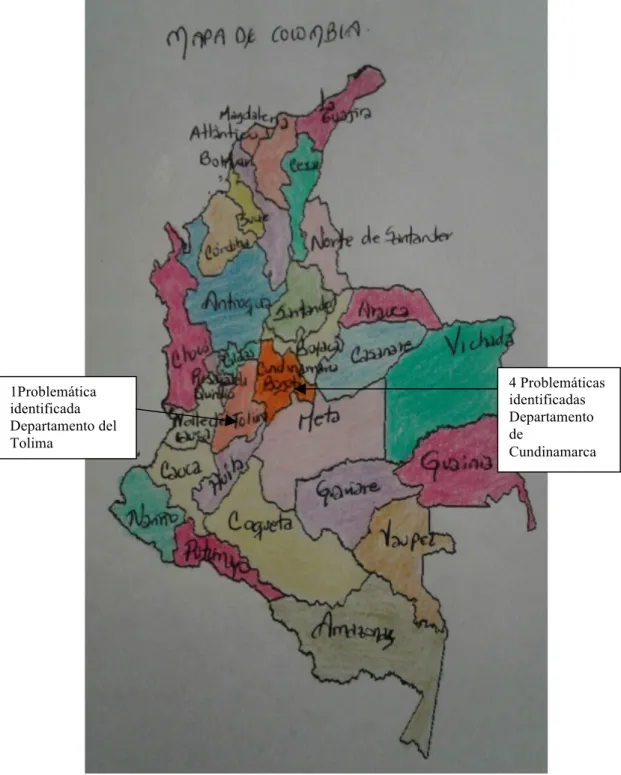 Mapa situacional  4 Problemáticas  identificadas  Departamento  de   Cundinamarca 1Problemática identificada Departamento del Tolima   Cundinamarca 