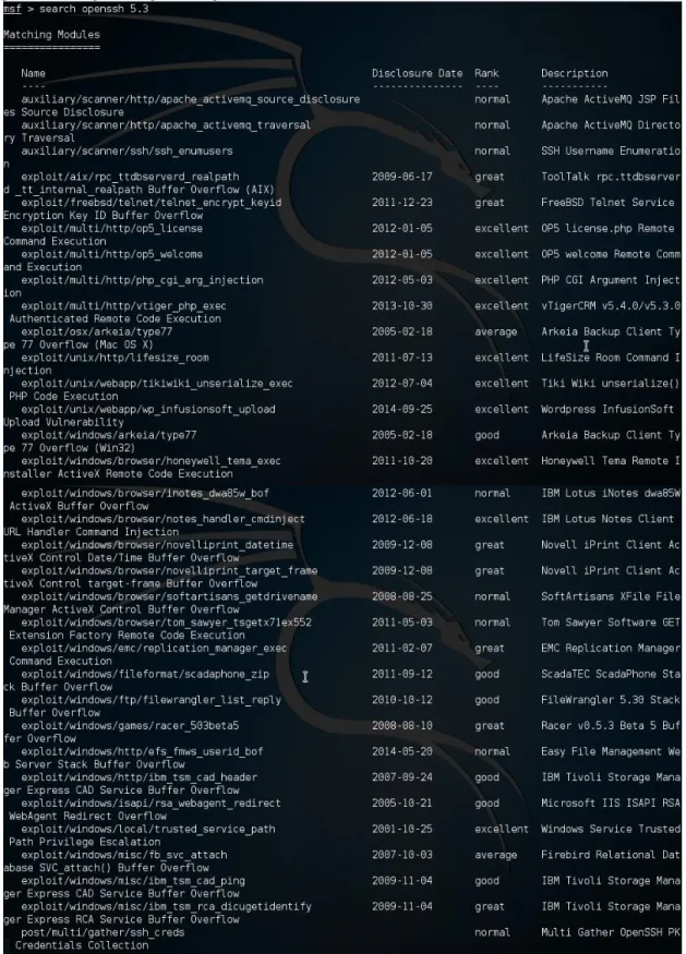 Figura 9. Exploits para Openssh 5.3 