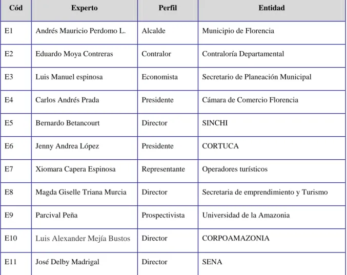 Tabla 1. Selección de expertos. 