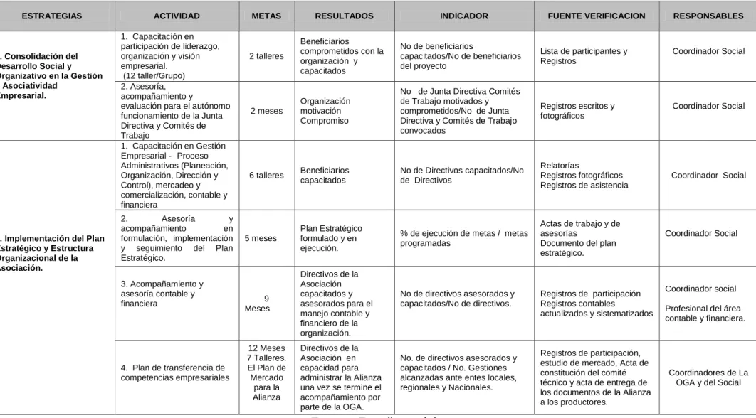 Tabla 9 Plan social 