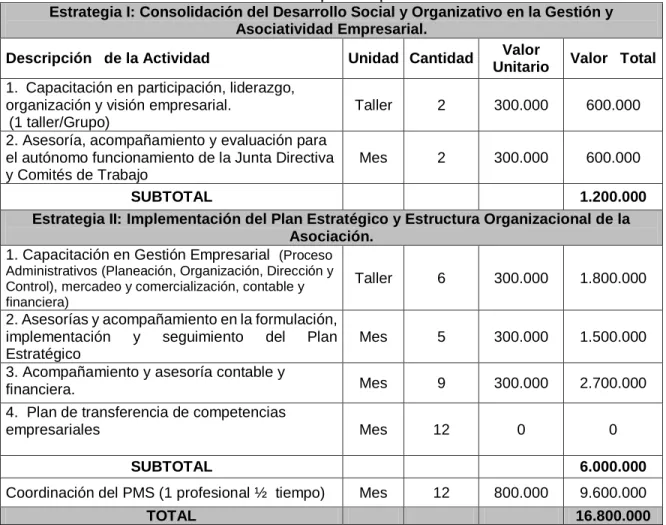 Tabla 10 Presupuesto plan social 