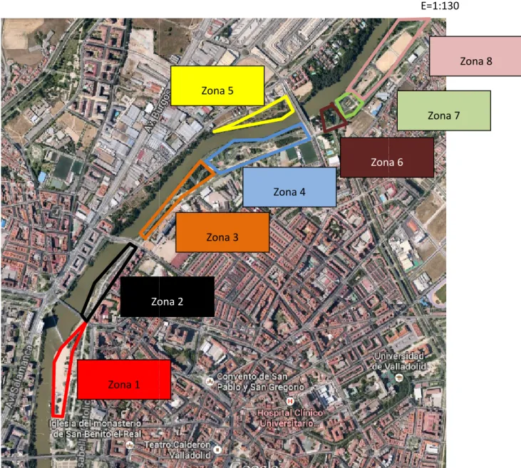 Figura 8. Mapa de las distintas zonas de la visita al Parque Ribera de Castilla.