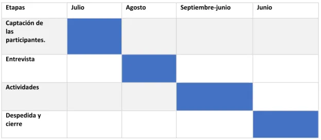 Tabla 12. Cronograma de las etapas. 