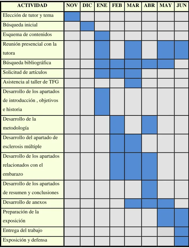 Tabla 1. Cronograma de actividades. 