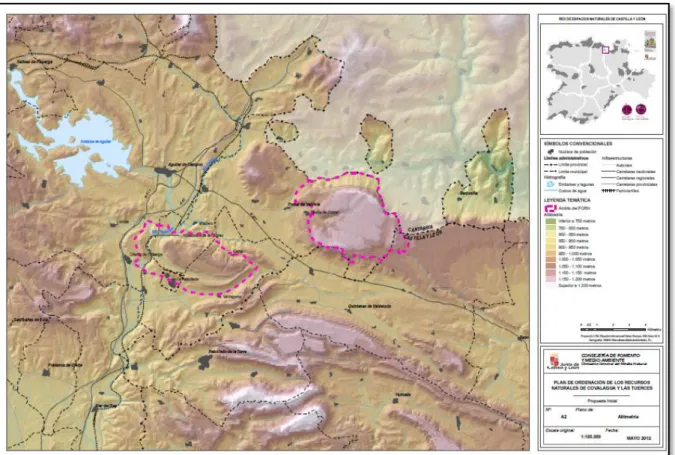 Figura 3. Altimetría en el ámbito del Plan de Ordenación de los Recursos Naturales de Covalagua y Las  Tuerces