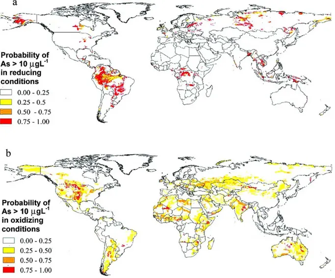 Fig. 1.3. Áreas con mayor riesgo de presentar elevados niveles de As en las aguas subterráneas 