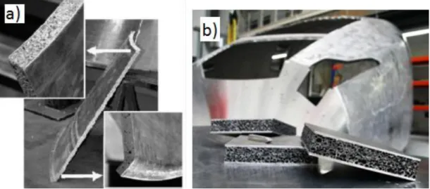Fig. 4.2 a) Parte de la estructura de la nave Ariane 5 b) Estructura de tren de  pasajeros en espuma de aluminio 