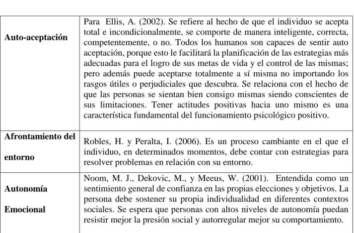 Cuadro 3. Concepto de las dimensiones de la escala 