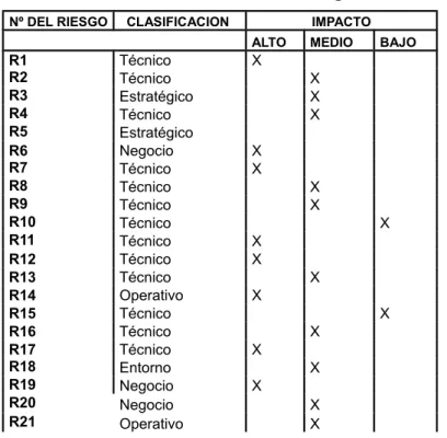Tabla 6. Clasificación de los Riesgos