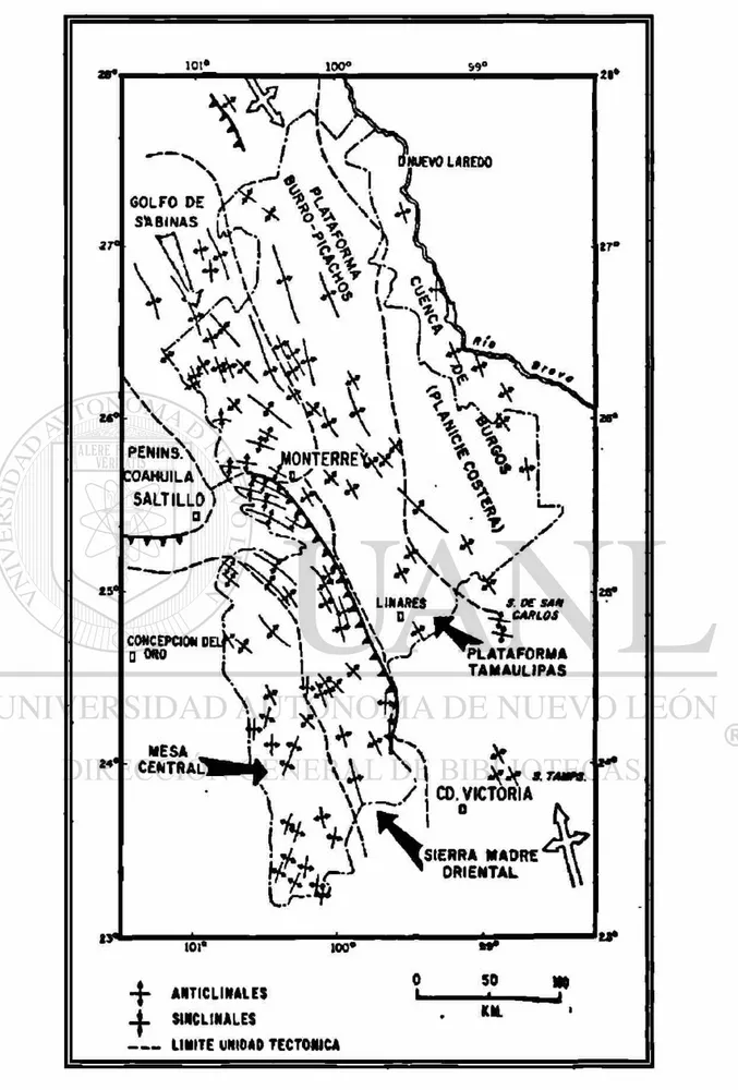 Figura No3.- CARTA TECTONICA DE UNA PORCION DEL NORESTE DE  MEXICO 