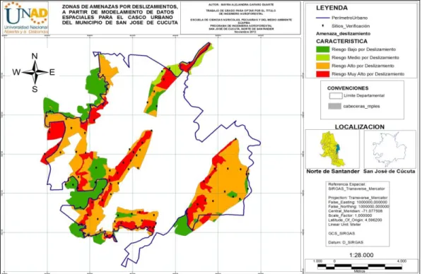 Figura 6. Mapa de Verificación de las Áreas de Amenazas por Deslizamientos  