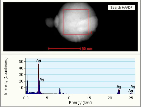Figure 25. EDX spectrum of a single silver nanoparticle obtained by PLAL using 532 nm  and post CW457