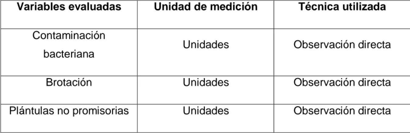 Tabla 3. Variables evaluadas en el experimento 