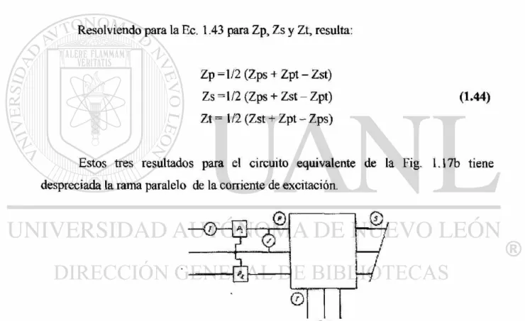 Fig. 1.18. - Prueba de cortocircuito en  un transformador de tres devanados 