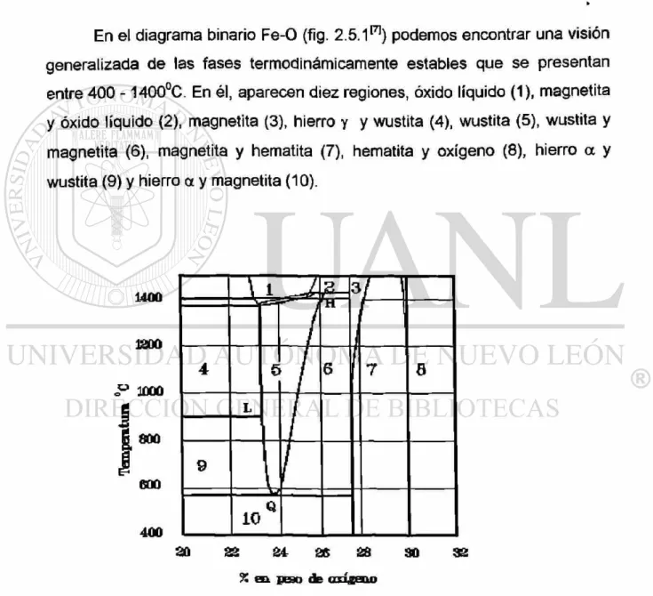 Fig. 2.5.1 Diagrama binario Fe-O 