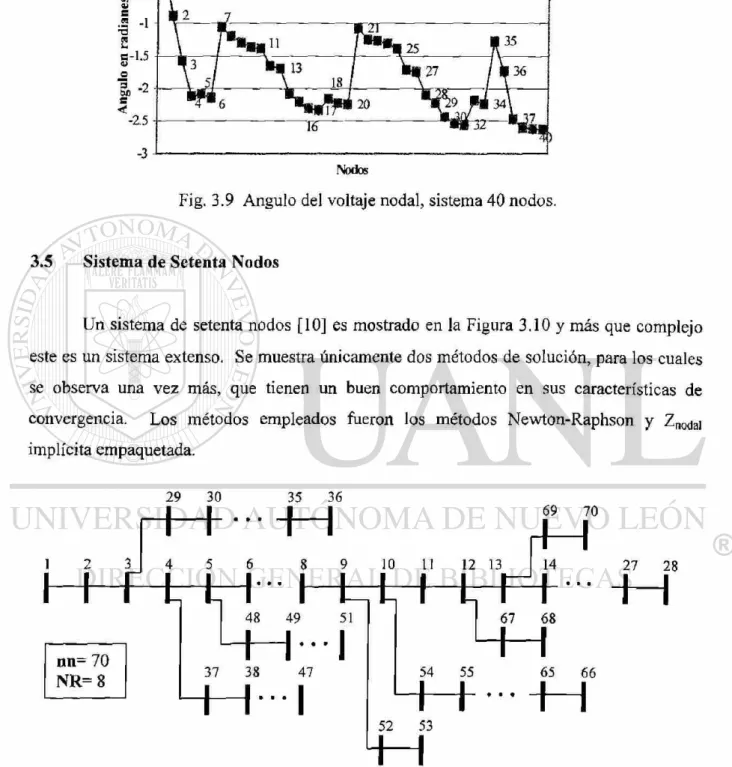 Fig. 3.10 Sistema 70 nodos, 8 ramales. 