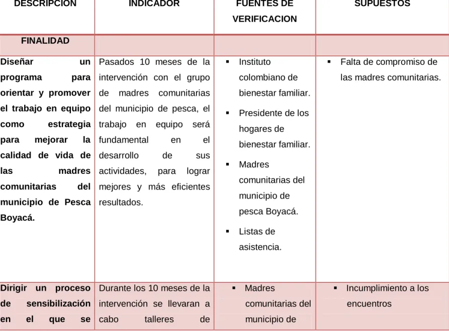 TABLA N° 3   MATRIZ DE PLANIFICACION DE PROYECTO 