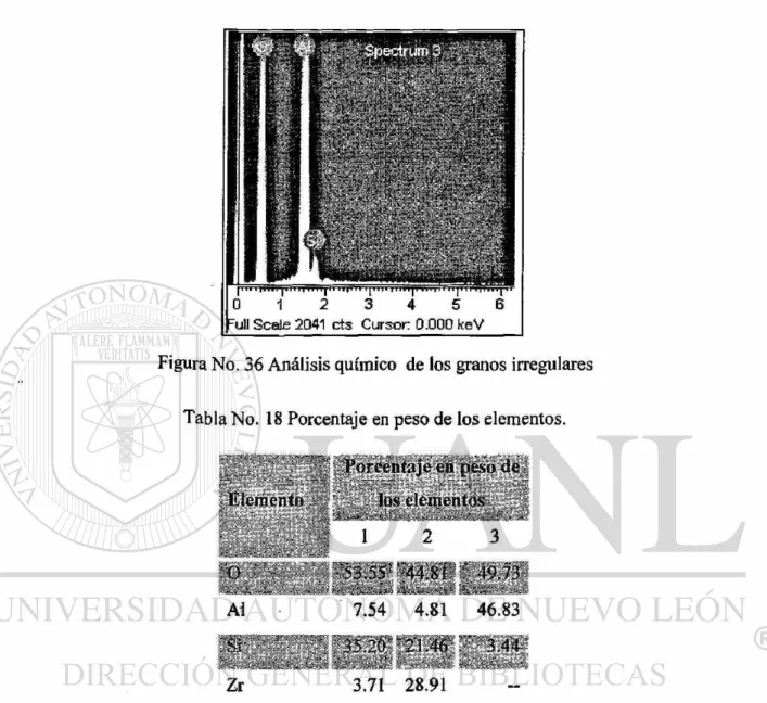 Figura No. 36 Análisis químico de los granos irregulares 