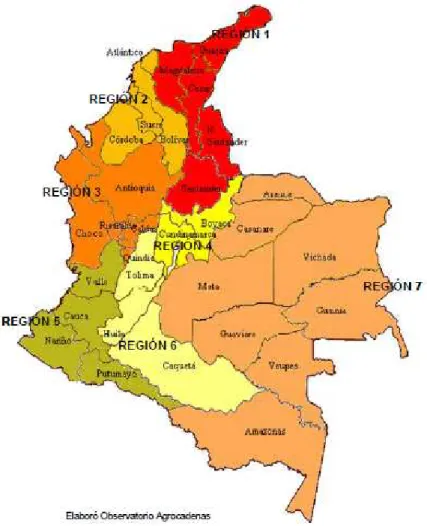 Mapa 1. Regiones lecheras. Resolución 0021 enero de 2006  Ministerio de Agricultura y Desarrollo Rural 