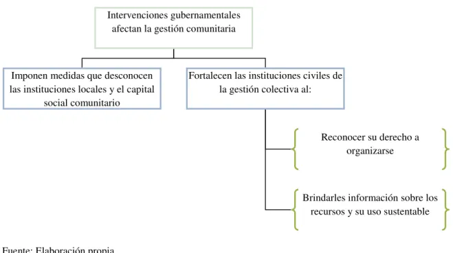 Figura 2. Efectos de las intervenciones gubernamentales en la gestión comunitaria. 