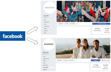 Figura 4.3: Comparativa en Facebook de GUCCI vs MANGO. 