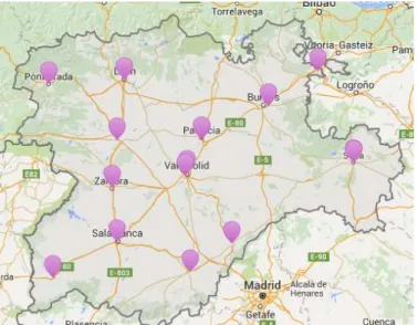 Figura 3: Mapa centros CFIE en Castilla y León. Fuente: Consejería de educación. 