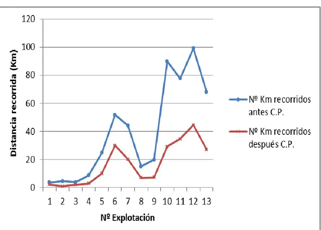 Figura  1.  Se  representa  la  comparación  de  km/ha  y  año  medios  recorridos  para  cada  una  de 