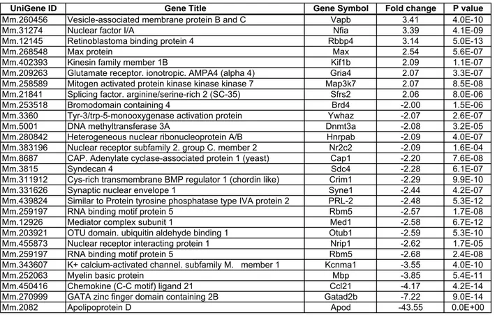 Table S3.  Genes differentially expressed in ApoD-KO cerebellum in control conditions (Fold change ≥ +/-2)