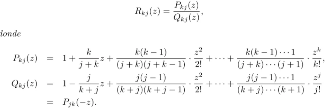 Tabla 3.2: Aproximantes de Pad´ e R kj a e z para 0 ≤ j, k ≤ 2.
