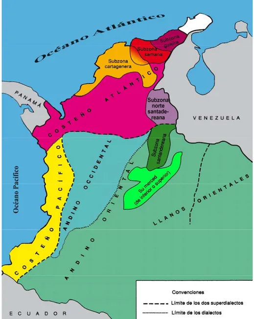 Figura 6: Mapa de la división dialectal del español en Colombia  