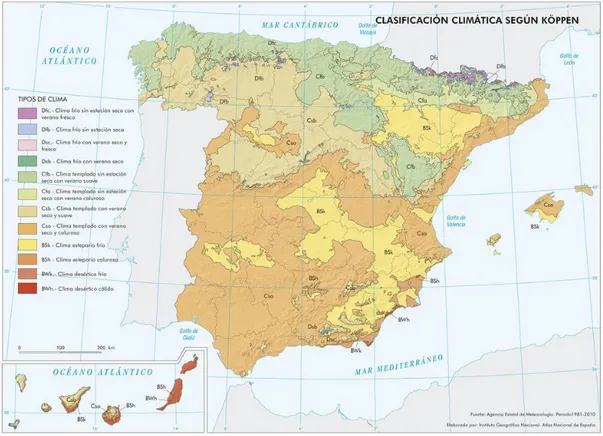 Figura 11. Mapa de clasificación climática según Kòppen. 1981-2010. Fuente: http://atlasnacional.ign.es/wane/Clima