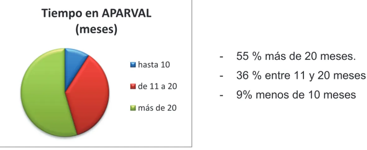 Figura 13: Distribución por tiempo (en meses)   asistiendo  a  la  Asociación  de  Parkinson de Valladolid de la muestra (n=11) 