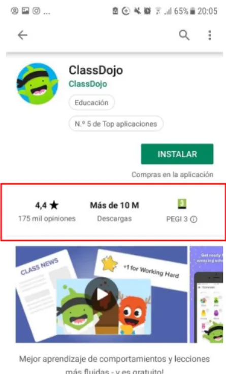 Fig. 3: previsualización de la App en la tienda de descargas de Android: Google App Store