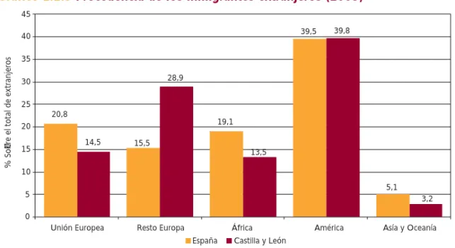 Gráfico 1.2.3  Procedencia de los inmigrantes extranjeros (2005)