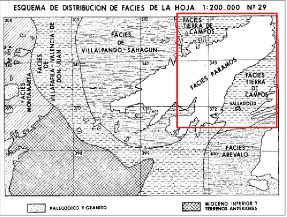 Figura 2. Distribución de las facies de la provincia de Valladolid, nº 29.  Fuente: Arribas, A., y  Jiménez, E