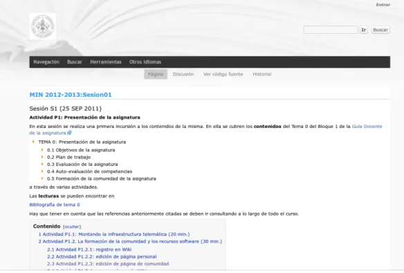 Figura 2.10: Interfaz principal de un curso desarrollado en MediaWiki.